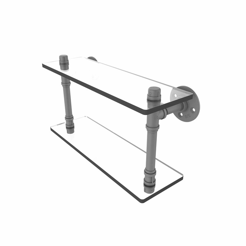 16" Double Glass Shelf, Matt Gray Finish